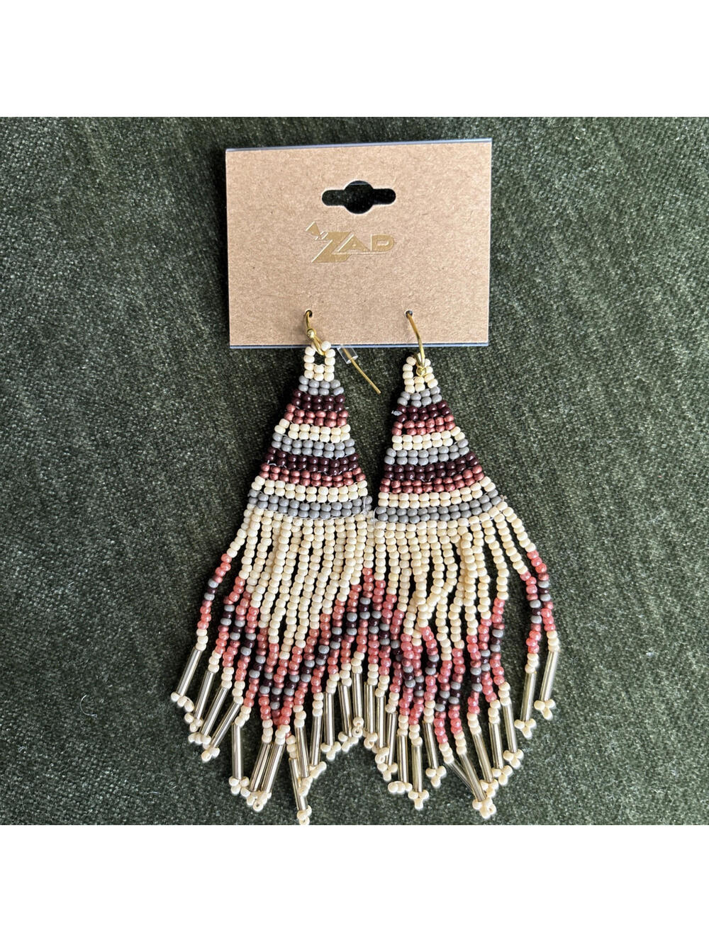 Zad Earrings Women's NWT Neutral Tone Fringe Woven Bead Earrings